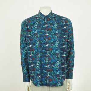 Robert Graham Frescott Button Down Shirt Mens XL Blue Floral Striped Classic Fit